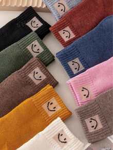 1/3/5/8 Pasang Kaos Kaki Fleece Tebal Wanita, Kaos Kaki Musim Dingin Hangat, Kaos Kaki Fleece Tebal Ukuran Besar, Warna Polos Acak, Pola Geometris dan Pola Wajah, Elegan dan Nyaman, Tahan Dingin dan Salju, Cocok untuk Pakaian Kasual Sehari-hari Musim Gugur/Musim Dingin, Hadiah Natal - MultiWarna - View 5