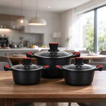 6 Pcs Stockpot Cookware Set, 2.5L 4.5L 7.0L Non‑Stick Cooking Pots With Tempered Glass Lids, Heat‑Resistant Silicone Handles, Multipurpose Soup Stew Pot Compatible With Gas Stove & Induction Cooktop For Home Kitchen - View 6