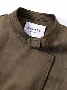 Korean Classic Retro Short Suede Asymmetrical Button Design Jacket Coat, Suitable For Evening Dates, Campus, Daily Wear In Autumn/Winter - Coffee Brown - View 2