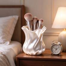 3D Printed Silk Texture Makeup Brush Holder, Flower Shape Cosmetic Organizer, Decorative Pen Holder For Vanity Desk Bathroom Home Decor - Multicolor - View 7