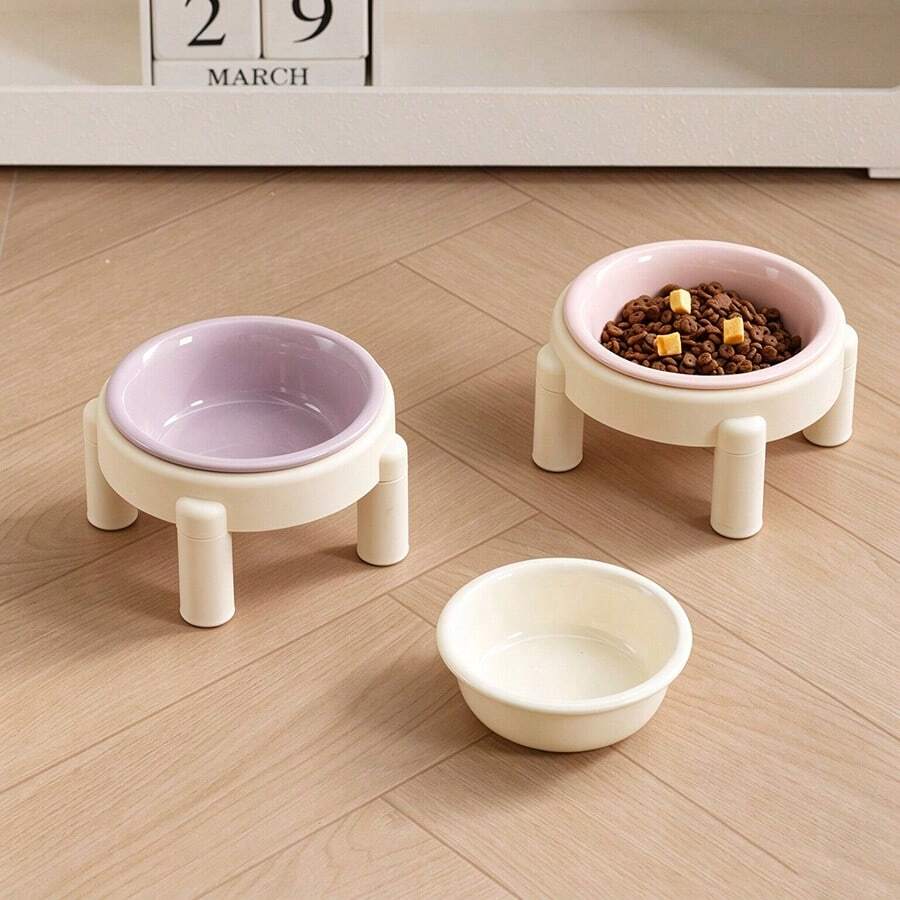 Solid-Color Anti-Tip Bowls With Elevated Bowl Holders, Ceramic Cat And ...