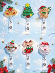 Cute Cartoon Christmas Acrylic Retractable Badge Reel, Christmas Tree, Santa, Snowman, Bell, ID Badges, Student Cards, Access Cards, Keychains And Backpack Decor. Perfect Christmas, Festival & Birthday Gifts For Family, Friends. - Christmas Elements - View 1