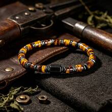 Tiger Eye Beaded Bracelet, Stone Of Courage, Foresight And Strength, Natural Cat Eye Elastic Men's Jewelry Adventure Gift - Multicolor - View 3