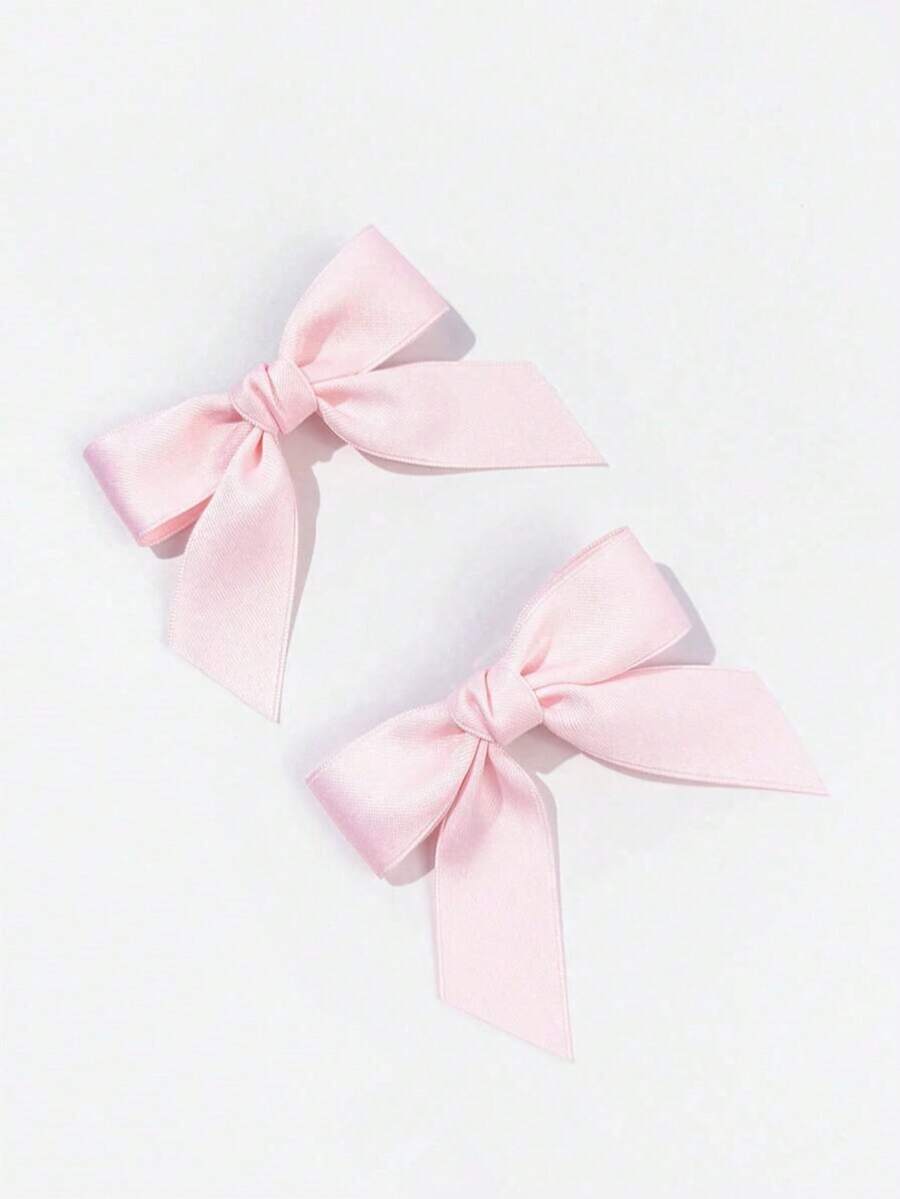 2pcs Women's Solid Color Bow Hair Clips, Suitable For Daily Wear, Wedding, Music Festival, Bow Hair Accessories - Pink - View 1