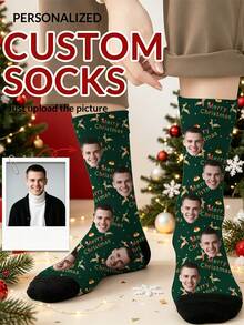 1 Pair Customized Face Photo Christmas Socks For Men, Birthday ...