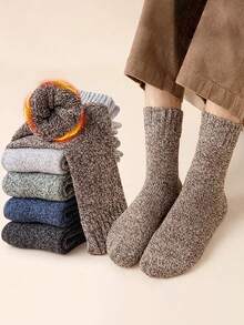 1/5 Pairs Men Thermal Socks Winter Warm Thick Crew Socks Knitted Terry Soft Solid Socks For Cold Weather Hiking - Multicolor - View 1