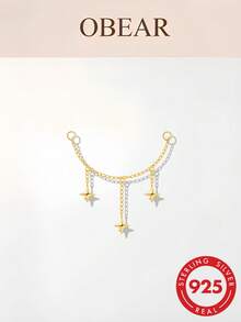 S925 Sterling Silver Versatile Personalized DIY Stud Earrings With Piercing Tassel Zirconia Pendant Accessories - Gold - View 2