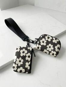 1pc Blue Flowers Print 2-In-1 Wristlet Coin Purse, Key & Earphone Pouch, Lipstick & Card Holder, For All-In-One Storage Of Small Miscellaneous Items - Multicolor - View 8