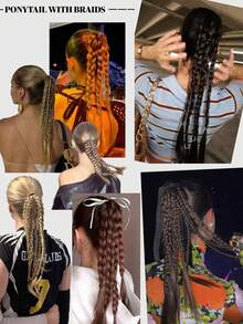 Ekstensi Rambut Ekor Kuda Kepang 16 Inci Siap Pakai, Aksesori Rambut Sintetis untuk Anak Perempuan dan Wanita, Ringan, Cocok untuk Penggunaan Sehari-hari, Festival, dan Pesta Rave yang Unik - MultiWarna - View 6