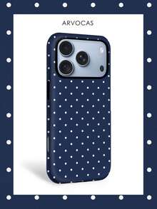 Navy Blue With White Polka Dot Pattern 2-In-1 PC Hard Shell & TPU Soft Inner Case, Matte Finish, Non-Magnetic, Gift, Cover Phone, Matching Phone Cases, Case Compatible With 11 12 13 14 15 16 16e 17 18 Pro ProMax Air - Matte Non-magnetic - View 1