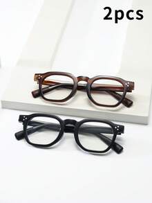 2pcs Men's Vintage Round Frame Premium Quality Personalized Minimalist Fashion Plain Lens Decorative Glasses - 2pcs - View 3