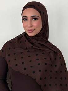 1pc Women's Elegant Polka Dot Lightweight Modal Wide-Edge Rectangular Hijab, Classic Prayer Headscarf, Comfortable Breathable Modal Fabric, Premium Heavy-Duty Wide-Edge Hemming, Suitable For Festivals, Daily Wear And Travel - Coffee Brown - View 1
