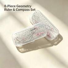 8pcs Geometry Math Drawing Tool Kit, Compass Ruler Protractor Triangle Ruler Eraser Pencil, Portable Stationery With Storage Box, Christmas Holiday Gift - A - View 1