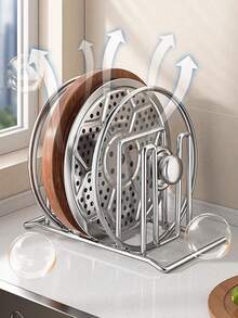 1pc Upgraded Thickened Multifunctional Countertop Pot Lid & Cutting Board Storage Rack, Kitchen Cutting Board Dedicated Multifunctional Pot Lid & Cutting Board Integrated Draining Rack - Solid Color - View 7