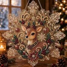 1 Set Christmas Pearl Diamond Painting Suncatcher Kit, 8 Inch, Pre-Assembled Metal Chain, Acrylic Disc With Lace Edge, 3D Mixed Size Pearl Beads, Holiday Window Wall Decor - Sets - View 14