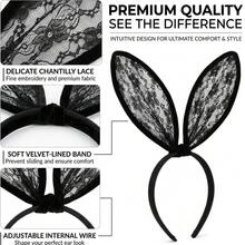 Women's Black Lace Rabbit Ear Headband, Adjustable Metal Wire Floral Rabbit Ear Hair Accessory, Suitable For Cosplay, Halloween, Christmas Costume And Masquerade Party - Black - View 2