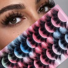 10 Pairs Classic Russian Mink Cat Eye False Eyelashes, Natural D-Curl Voluminous Strip Lashes, Suitable For Daily Wear/Party Makeup And Various Occasions - Black - View 4