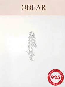 S925 Sterling Silver Versatile Personalized DIY Ear Stud Piercing Tassel Zirconia Elegant Pendant Accessory - Silver - View 7