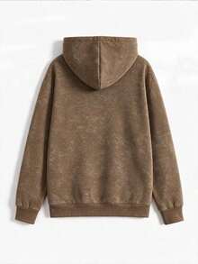 Women's Vintage Washed Letter Graphic Drop Shoulder Drawstring Fleece Lined Oversized Hoodie - Brown - View 5