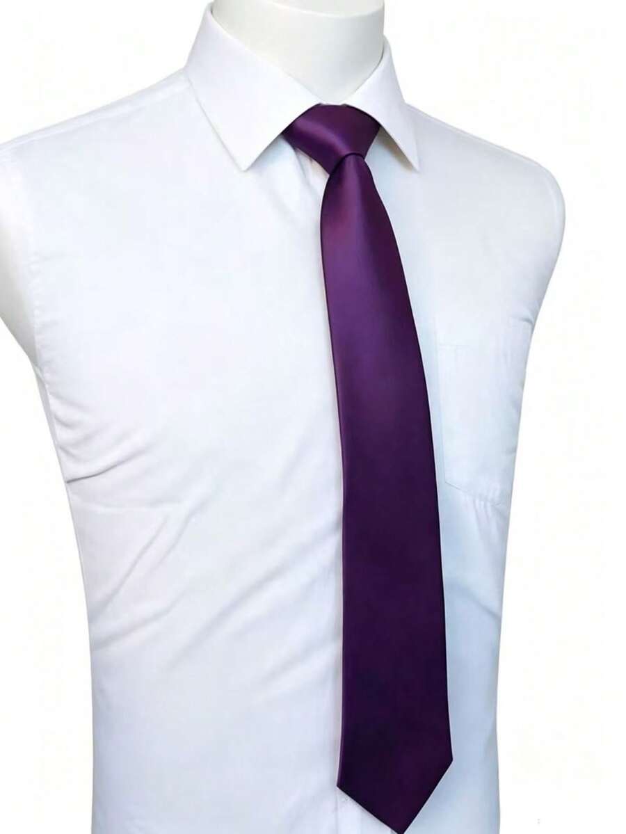 1 Solid Color Satin Tie, Men's Solid Purple Color Tie, Suitable For Business And Wedding Occasions - Purple - View 1