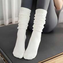 1/4/8 Pairs Women's Autumn/Winter Thick Warm Lining Knee-High Socks, Lamb Fleece Warm Fuzzy Mid-Calf Socks, Over-The-Knee Ribbed Loose Slouch Socks - Multicolor - View 8