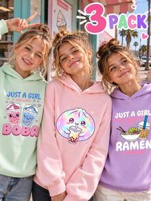 3pcs/Set Baju Sweatshirt Bermotif untuk Anak Perempuan, Pakaian Anak Sekolah, Cocok untuk Musim Gugur/Musim Dingin, Atasan Lengan Panjang dengan Lapisan Tebal dan Hangat, Desain Modis dan Unik - MultiWarna - View 3
