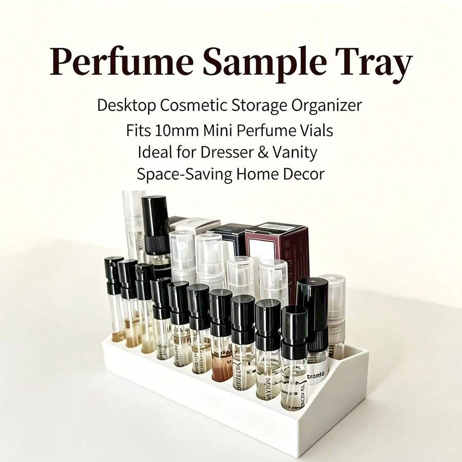 Multi-Grid Slope Design Perfume Sample Holder, Desktop Mini Fragrance Vial Display Storage Rack, Portable Travel Size Perfume Spray Bottle Organizer For Dresser Countertop