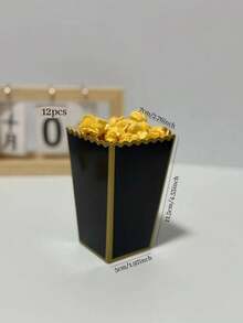 48/24/12pcsPopcorn Paper Boxes, Size 2 X 4.5 X 3 Inches Mini Popcorn Boxes Suitable For Movie Night, Christmas/Halloween Decor - Black Gold - View 8