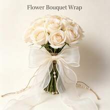 1 Roll 9m Long 4cm Wide Beige Fish Tail Mesh Ribbon, Suitable For Flower Bouquet Packaging, Gift Box Ribbon, Wedding Chair Back Decoration, Party Balloon DIY Crafts, Holiday Decorations, Clothing Accessories - Beige - View 6