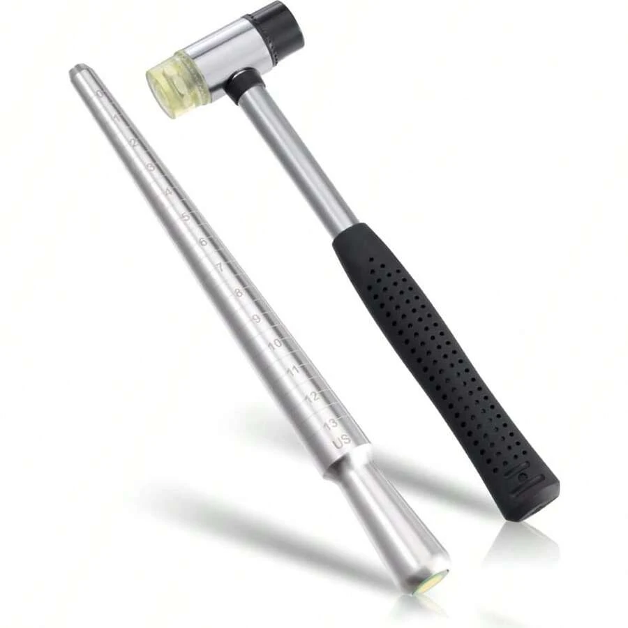 1/2pcs Ring Sizing Tool Set, Includes Solid Steel Ring Mandrel And Rubber Jewelry Hammer, US Size 0-13, For Men's And Women's Jewelry Ring Sizing And Shaping - Multicolor - View 1
