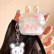 Casing Pelindung Earphone Bluetooth Kelinci Mengedip Kreatif, Kompatibel dengan 1/2/3/4/New 5th Gen Pro 1/2/3/4 Semua Model dengan Liontin - Clear - View 1