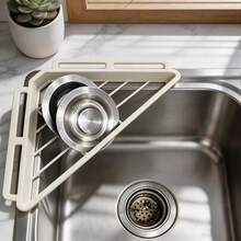 Kitchen Sink Triangle Drain Rack + 2 Hooks, Kitchen Storage Rack, No-Drill Installation ABS Cloth, Sponge Drain Rack Storage Rack, Multi-Function Drain Rack (Black, Gray, White) - Multicolor - View 9