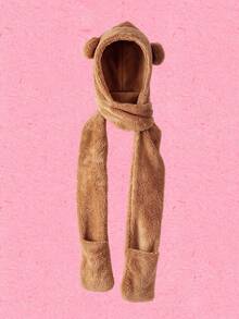 Popjeli 1pc Daily Solid Warm Bear Winter Hat Cute - Camel - View 2