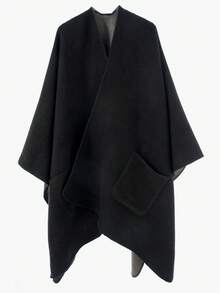 1pc Women Simple Ombre Solid Reversible "Poncho" Scarf, Casual & Warm For Outdoor, Autumn/Winter - Multicolor - View 27