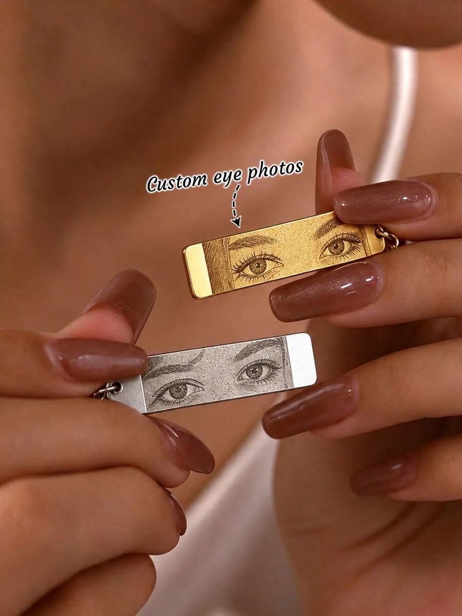 Custom Photo Eye Stainless Steel Keychain Personalized Rectangular Key Ring Picture Key Pendant Couple Commemorative Gift, Suitable For Lovers, Family Valentine's Day, Birthday Or Halloween Anniversary Memorial Keepsake Gift