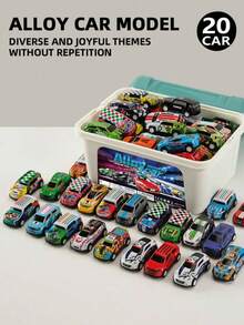 20pcs Warrior Alloy Toy Cars, Random Color And Pattern Small Car Storage Bucket Set Alloy Toy Cars - Multicolor - View 1