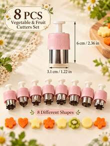Bright 3/5/8pcs Stainless Steel Fruit Cutter Set With Plastic Press Handle, Pastoral Pink Mini Flower, Heart And Star Shaped Cookie Cutters, Suitable For Fruit, Vegetables, Bento Lunch And Home Baking - Multicolor - View 4