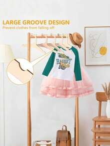 Customized Text Bear Wooden Children's Clothes Hanger, Durable Baby Clothes Drying Rack, Bedroom Closet Wardrobe Home Dorm Storage Organizer - Multicolor - View 4