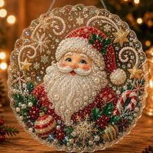 1 Set Christmas Pearl Diamond Painting Suncatcher Kit, 8 Inch, Pre-Assembled Metal Chain, Acrylic Disc With Lace Edge, 3D Mixed Size Pearl Beads, Holiday Window Wall Decor - Sets - View 20