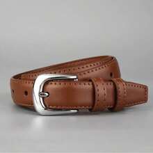1pc/2pcs Women's Silver Buckle Solid Color Minimalist Casual Versatile Decorative Belt, Suitable For Daily Commute Wear - Multi-color Silver Buckle - View 3