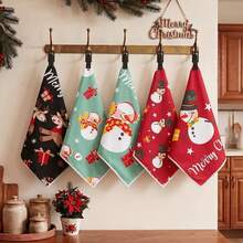 1/2pcs, Christmas Dish Cloth, Santa Gnome And Christmas TreeDesigns Plaid Cleaning Cloth, Soft Absorbent, Perfect XmasTheme Party Decoration, Washable Dishcloths For KitchenBathroom Cooking Baking Sink Counter - Multiple Styles - View 5