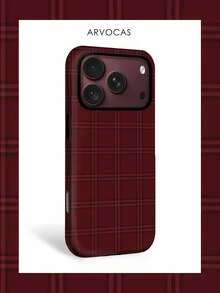 Wine Red Scottish Tartan Plaid Pattern 2-In-1 PC Hard Shell & TPU Soft Inner Case, Matte Finish, Non-Magnetic, Gift, Cover Phone, Matching Phone Cases, Case Compatible With 11 12 13 14 15 16 16e 17 18 Pro ProMax Air - Matte Non-magnetic - View 2