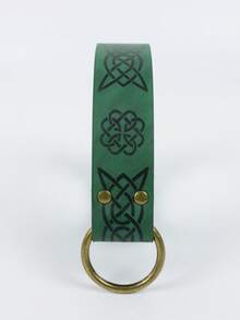 Medieval Celtic Pattern PU Leather Belt, Vintage Round Buckle Waist Cincher, Halloween Renaissance Elf Cosplay Accessory, LARP Theme Party Costume Prop - Green - View 4