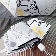 SNOOPY 1件全自動史努比印花遮陽傘，防紫外線，黑色塗層，便攜折疊傘，適用日曬與雨天 - 白色 - 查看 6