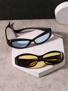 2 PCS Men Lightweight Wrap Fashion Glasses Classic Black Frame PC Material Solid Color Lens Sporty Style For Cycling Commute Outdoor With Glasses Box - Multicolor - View 7