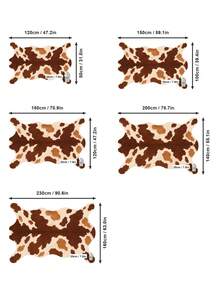 1pc Large Brown Ivory Spotted Cowhide Print Rug, Faux Leather Shaped Carpet, Cozy Cabin Style Floor Covering, Soft Long Pile Asymmetrical Mat, Suitable For Home, Bedroom, Study, Cabin, Country Home Decor - Brown - View 6
