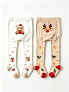 3 Pairs Baby Christmas Large PP Tights, Baby Christmas Leggings, Infant Holiday Cartoon Pattern Stirrup Tights - Multicolor - View 4