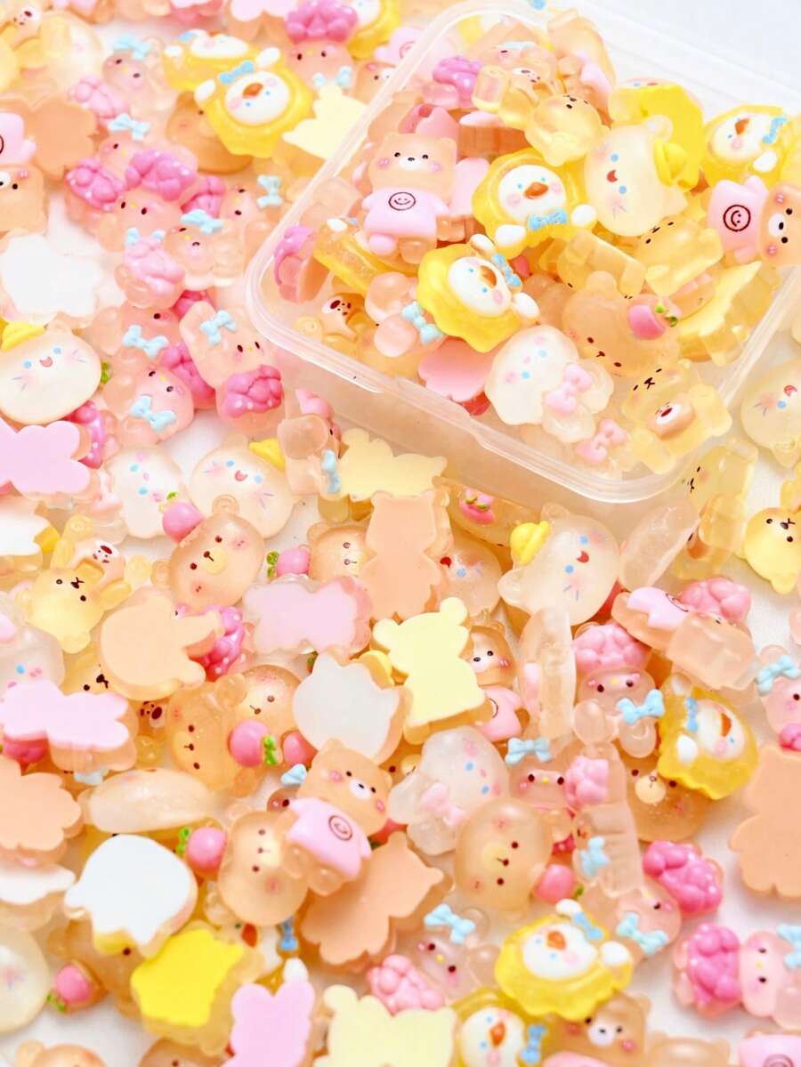 10/20/30pcs Transparent Cute Rabbit & Bear Resin DIY Pendant Accessories, Random Assorted, Suitable For DIY Jewelry, Hair Clips, Scrapbooking, Phone Cases And Jewelry Making Decoration Materials - Mini Animal Series - View 1