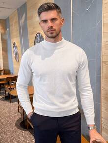 ALTZTAR Men's Solid Color Mock Neck Long Sleeve Sweater - White - View 2