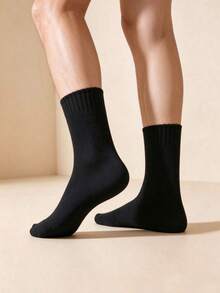 1/3/6 Pasang Kaos Kaki Pria Hitam Tebal Hangat Setengah Betis, Kaos Kaki Salju Nyaman dan Bernapas untuk Cuaca Dingin, di Rumah, Olahraga, dan Bisnis - Hitam - View 4